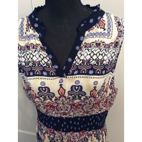 Bila BoHo Maxi Asymmetrical Paisley Smocked Plus XXL Hippie Multicolor Dress - Picture 6 of 8